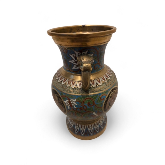 Vintage Chinese Cloisonné Enamel Dragon Urn Vase Censer 13” Brass 2 Handle - Picture 4 of 6